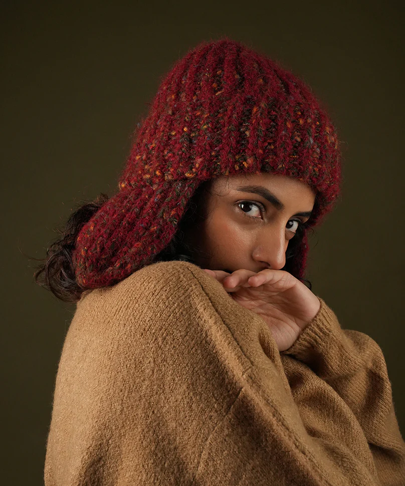 Beanie with Flap - Maroon - Image 3