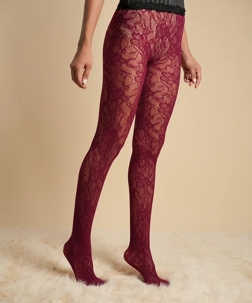 Elizabeth Lace Stockings - Maroon - Image 3