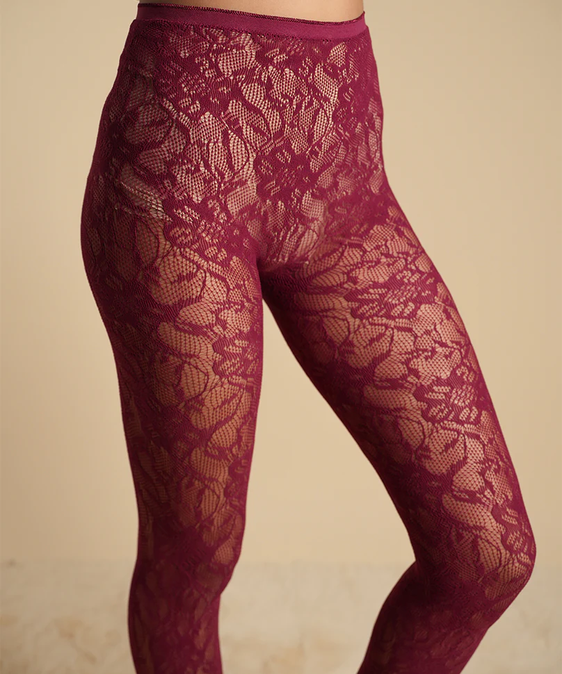 Elizabeth Lace Stockings - Maroon - Image 5