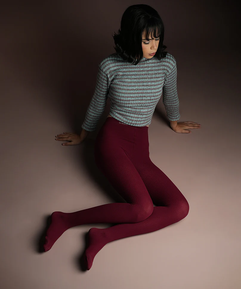 Maroon Ribbed Stockings - Image 3