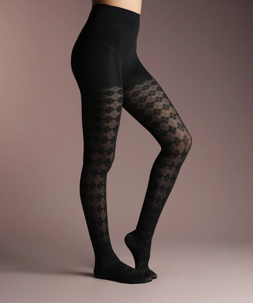Sheer Black Argyle Stockings - Image 4